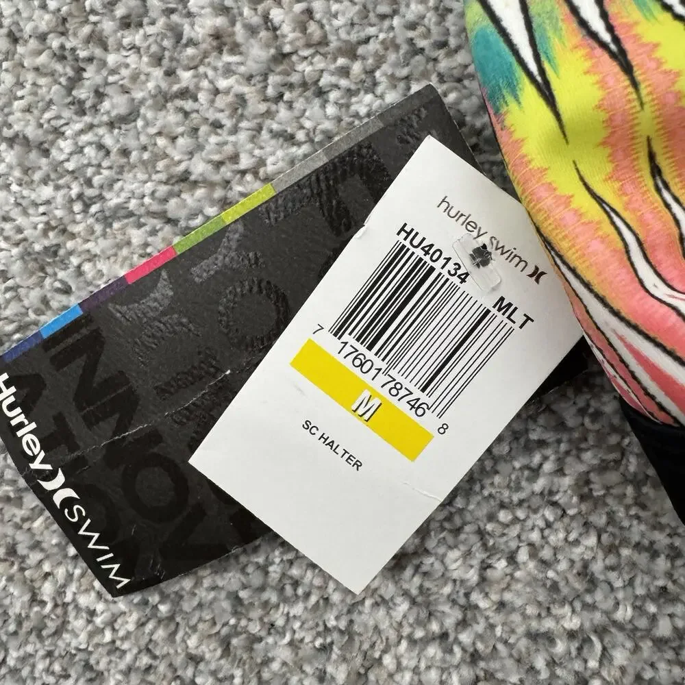 Hurley Halter Bikini Swim Top M Boho Chic Tribal Surfer Bright Rave Festival Y2K - Picture 2 of 7